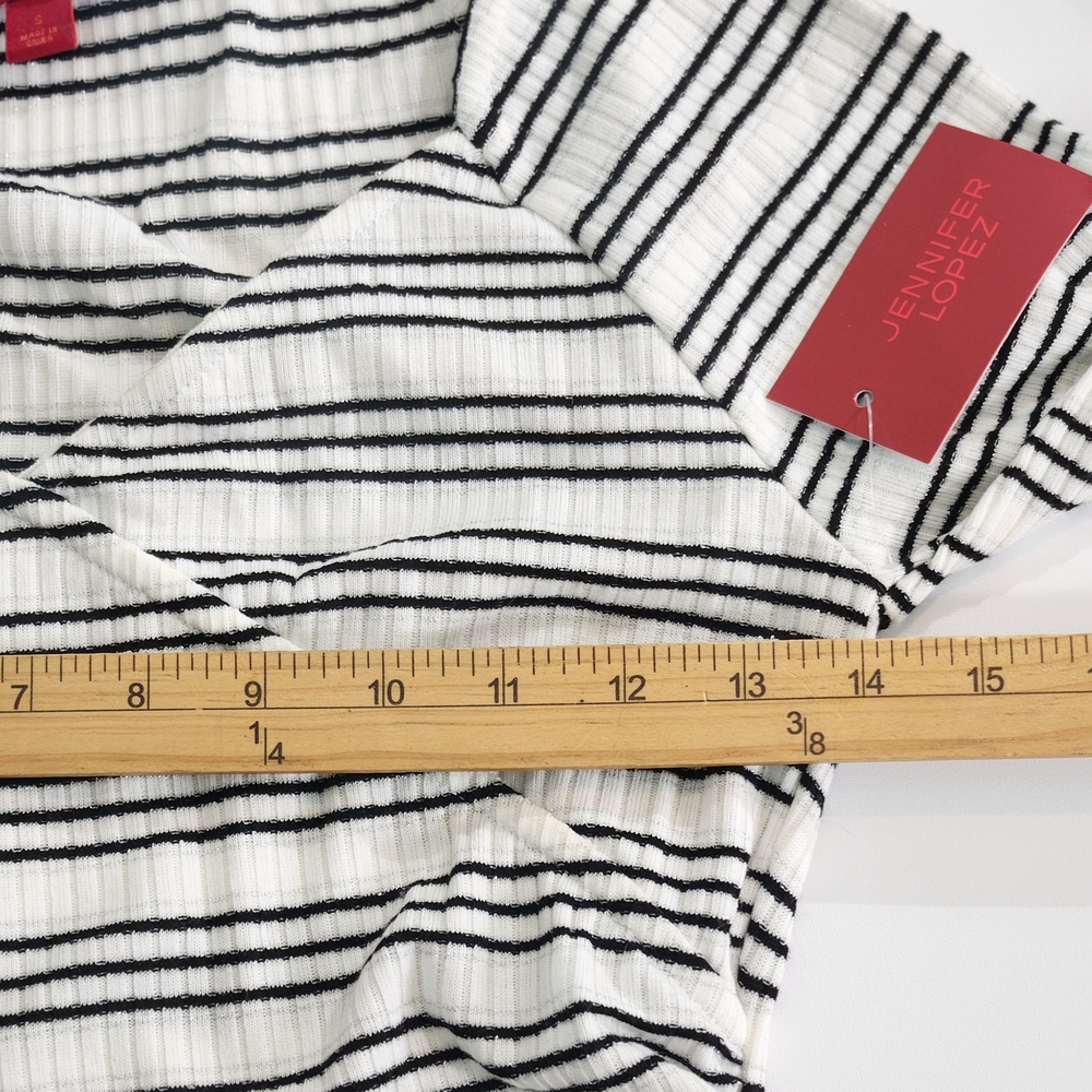 Jennifer Lopez Women's Top Blouse Shirt Size S 3/4 Sleeve V Neck Striped 1 - Picture 9 of 13